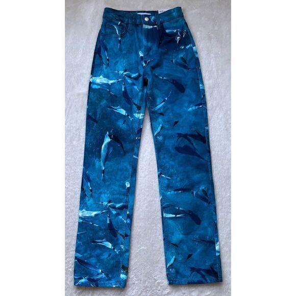 NWT Zara Straight Fit High Rise Regular Length Printed Jeans in Blue, Size 0 & 4 - Picture 12 of 16